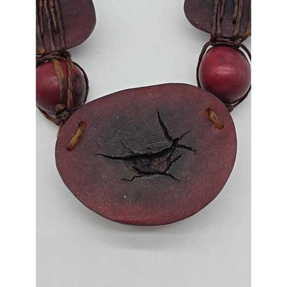 Tribal Plum Purple Artisan Tagua Nut Wrapped Bead Necklace Button Toggle Closure - Picture 16 of 16